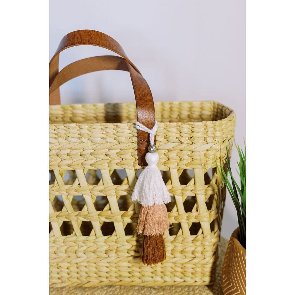 Gyal Bashy Kingston Hand Woven Rattan Tote, Genuine Leather Handles, OS, NWT! - Picture 5 of 13